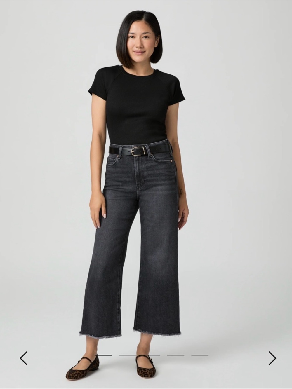PAIGE Black Wide-Leg Crop Jeans with Raw Hem